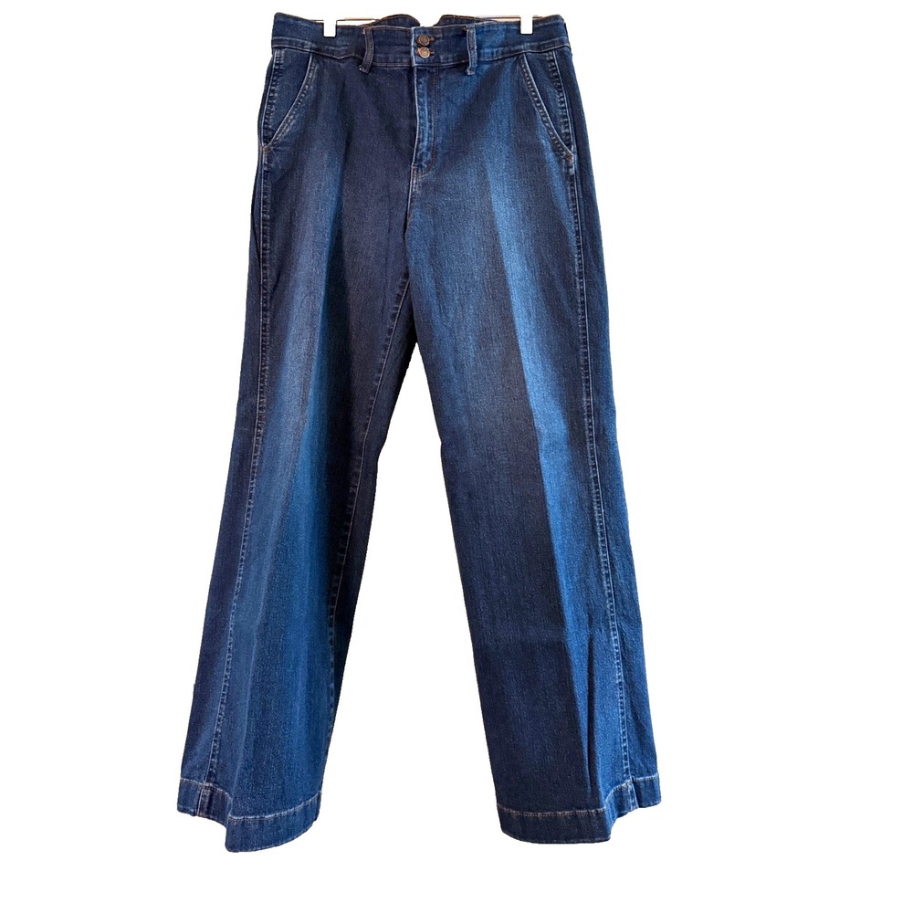 Crown & Ivy Women's Stylish High Rise Wide Leg Jeans Size 14 Dark Denim